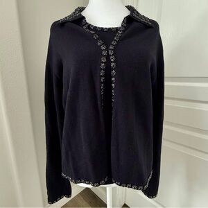 Claudia D Vintage Beaded Black Cardigan Set Sweater Office Classy